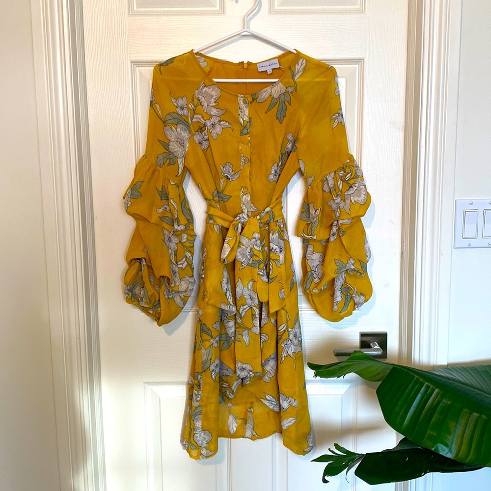 Chriselle x JOA yellow floral dress